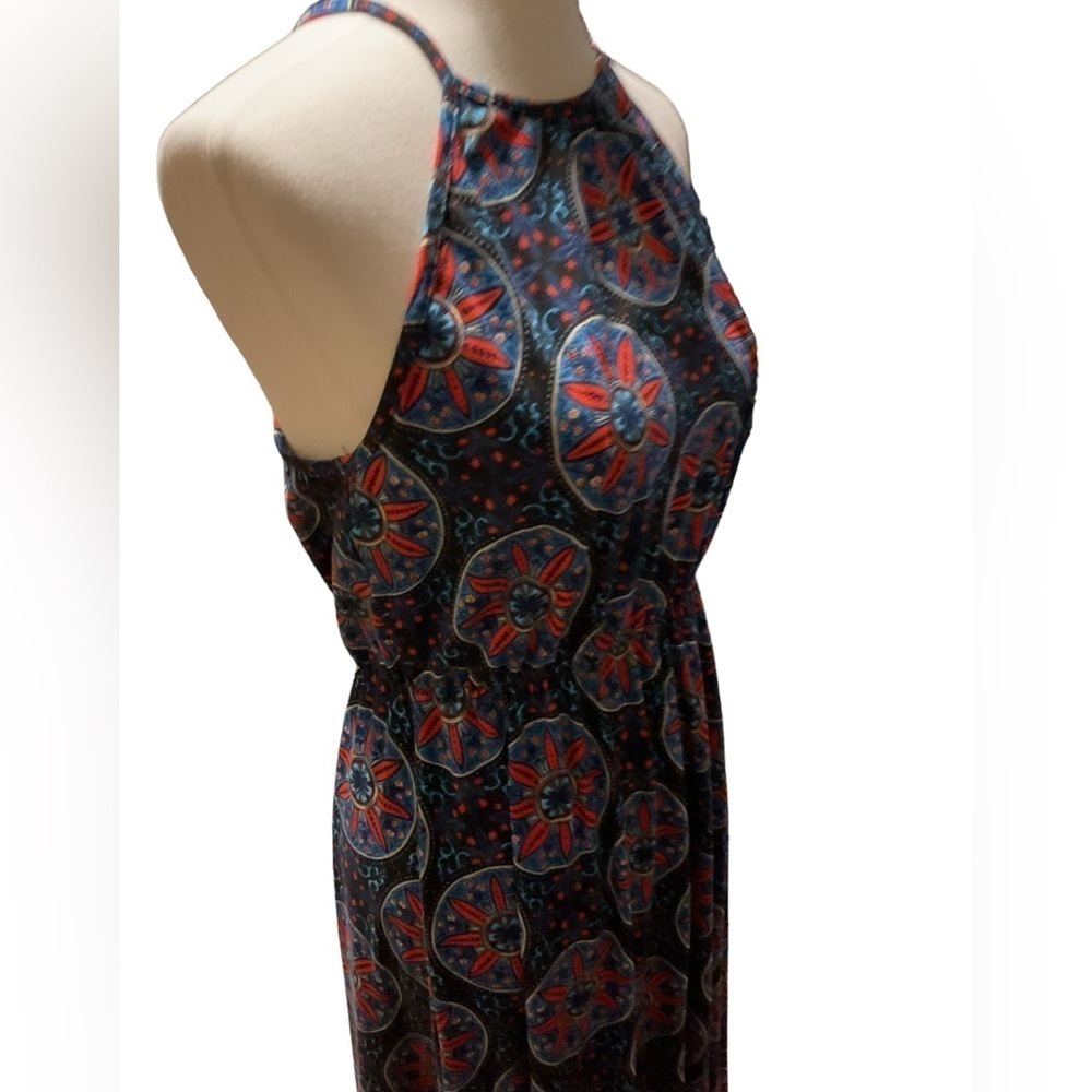 French Grey Graphic Print Knit Spaghetti Strap Maxi Dress - Picture 3 of 5